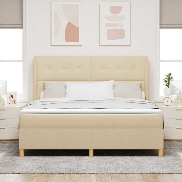 vidaXL Boxspringbett mit Matratze Creme 200 x 180 cm Stoff