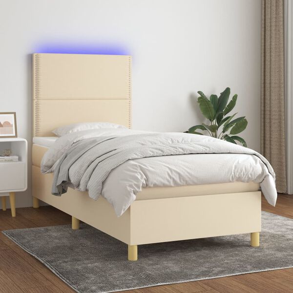 vidaXL Boxspringbett mit Matratze & LED Creme 100x200 cm Stoff