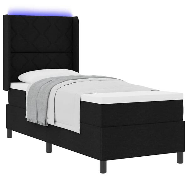vidaXL LED Boxspringbett mit Matratze Schwarz 80 x 200 cm Stoff