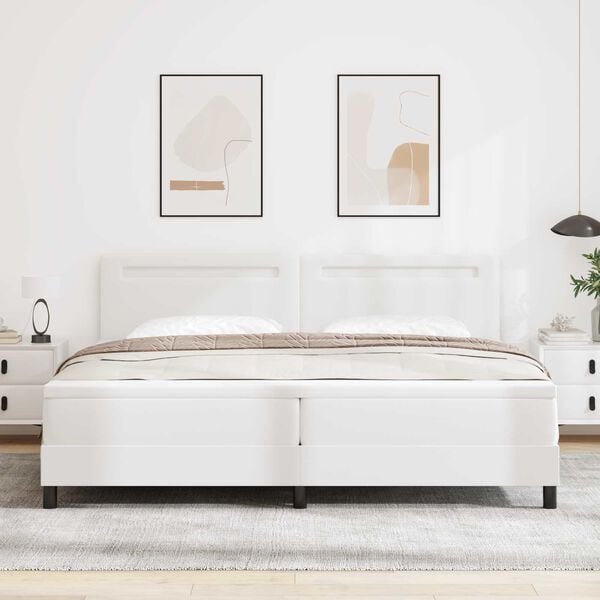 vidaXL Boxspringbett mit Matratze mit LED Wei&szlig; 200 x 200 cm Kunstleder