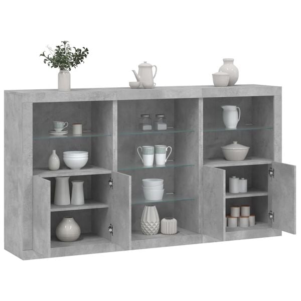 vidaXL Sideboard mit LED-Leuchten Betongrau 181,5x37x100 cm