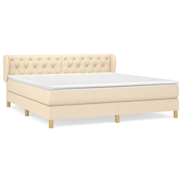vidaXL Boxspringbett mit Matratze Creme 160x200 cm Stoff