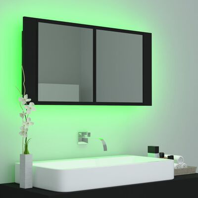 vidaXL LED-Bad-Spiegelschrank Schwarz 90x12x45 cm Acryl