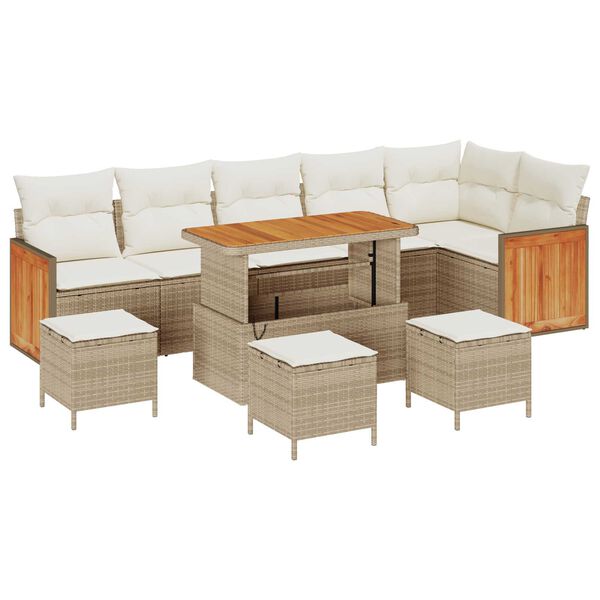 vidaXL Gartensofa-set mit Kissen 12 pcs Beige und Creme Poly-Rattan