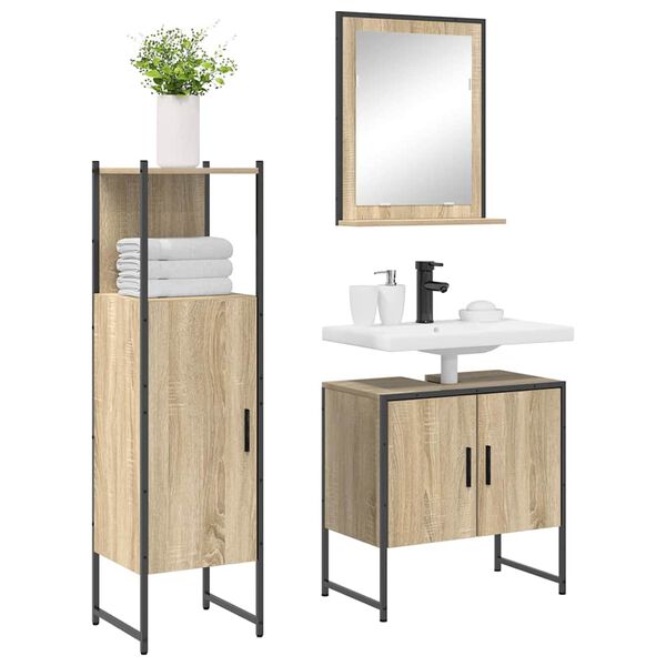 vidaXL Badezimmerm&ouml;bel-Set mit Regal mit T&uuml;r 3 pcs Braun Holzwerkstoff