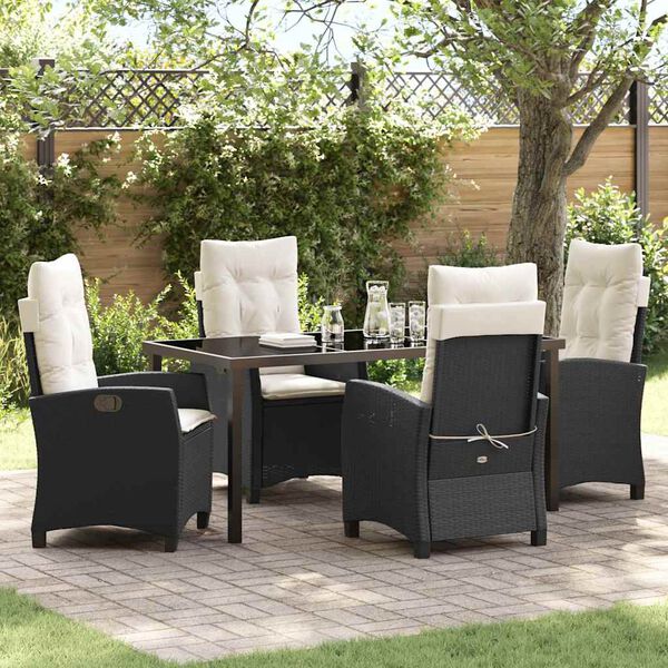vidaXL Garten Essgruppe mit Kissen 5 pcs Schwarz Poly-Rattan
