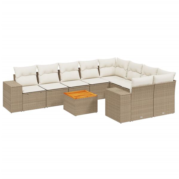 vidaXL 10-tlg. Garten-Sofagarnitur mit Kissen Beige Poly Rattan