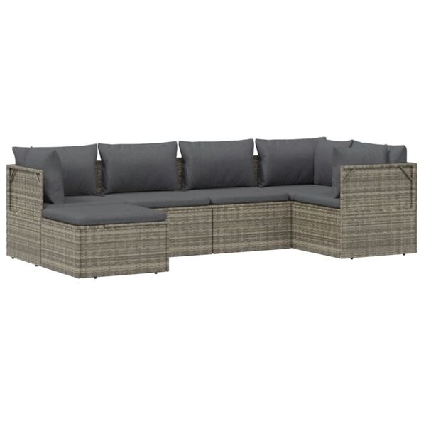 vidaXL 6-tlg. Garten-Lounge-Set mit Kissen Grau Poly Rattan