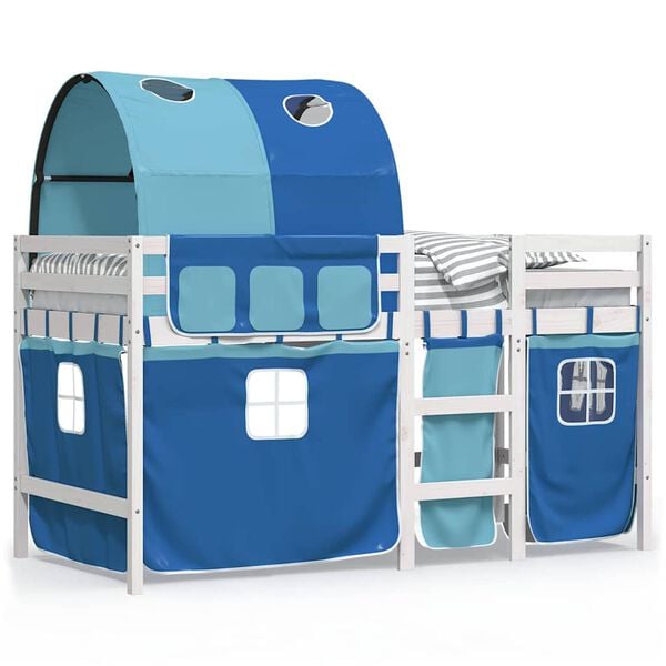 vidaXL Kinderhochbett mit Tunnel Blau 90x190 cm Massivholz Kiefer