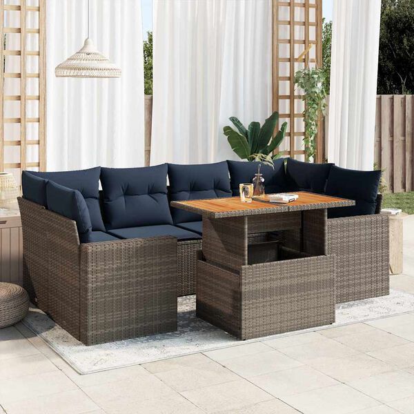 vidaXL 7-tlg. Garten-Sofagarnitur mit Kissen Grau Poly Rattan