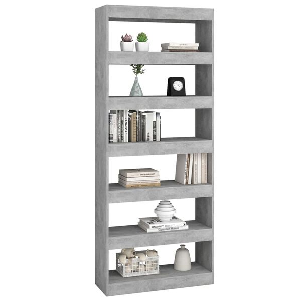 vidaXL Bücherregal/Raumteiler Betongrau 80x30x198 cm Holzwerkstoff