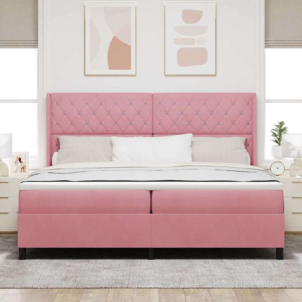 vidaXL Boxspringbett mit Matratze mit Kopfteil Rosa 200 x 200 cm Samt