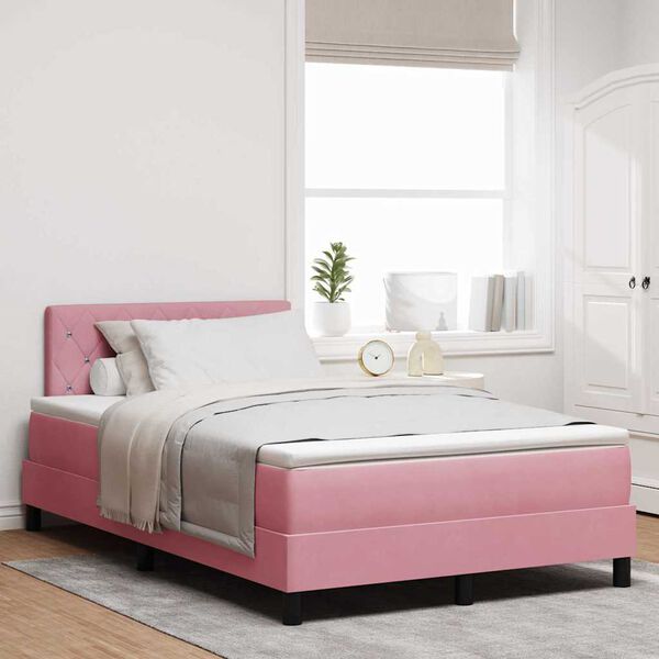 vidaXL Boxspringbett mit Matratze mit Kopfteil Rosa 120 x 200 cm Samt