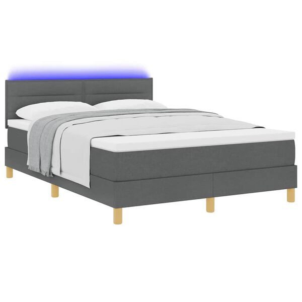 vidaXL LED Boxspringbett mit Matratze Dunkelgrau 140 x 200 cm Stoff