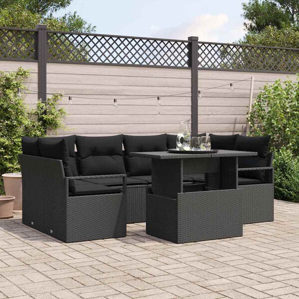 vidaXL Gartensofa-set mit Speicher 7 pcs Schwarz Poly-Rattan