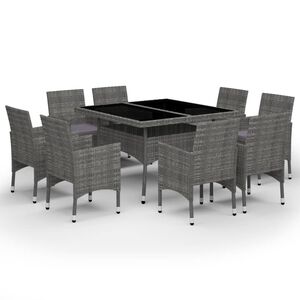 vidaXL 9-tlg. Garten-Essgruppe Poly Rattan und Glas Grau