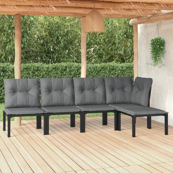vidaXL 5-tlg. Garten-Lounge-Set Schwarz und Grau Poly Rattan