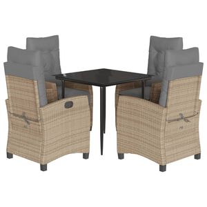 vidaXL 5-tlg. Garten-Essgruppe mit Kissen Beigemischung Poly Rattan