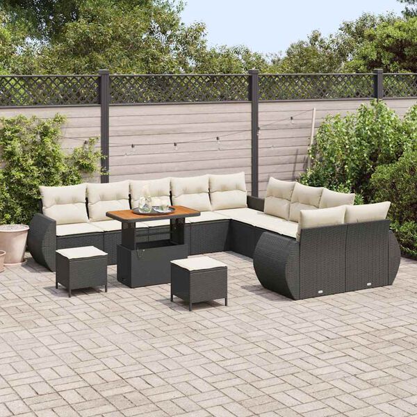 vidaXL Garten-Sofa-Set mit Kissen 13 pcs Schwarz und Creme