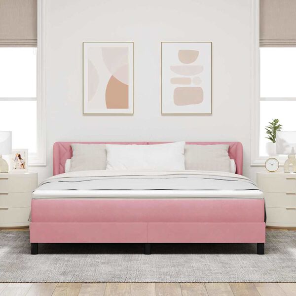 vidaXL Boxspringbett mit Kopfteil Rosa 180 x 200 cm Samt