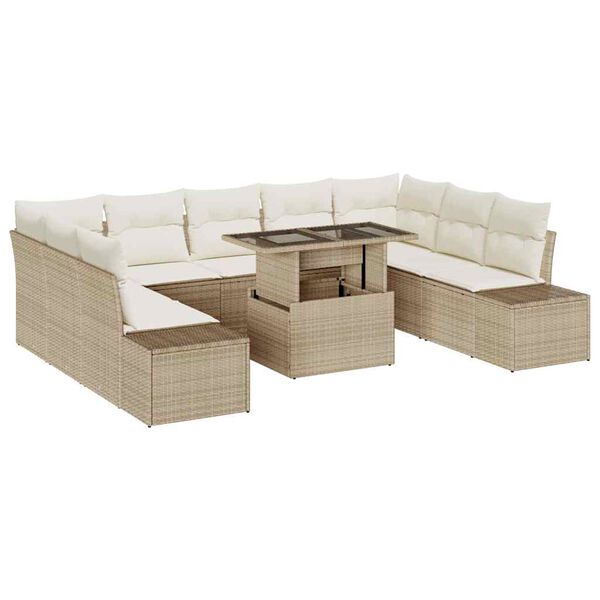 vidaXL Garten-Sofa-Set mit Speicher 10 pcs Beige Poly Rattan