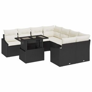 vidaXL Gartensofa-set mit Kissen 9 pcs Schwarz und Creme Poly-Rattan