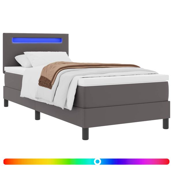 vidaXL Boxspringbett mit Matratze Grau 90 x 200 cm Kunstleder