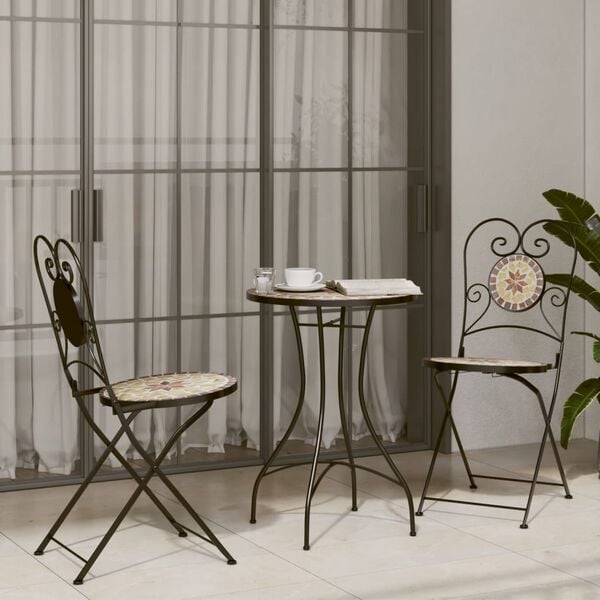 vidaXL Mosaik-Bistro-Set Terrakottarot und Wei&szlig; Eisen und Keramik