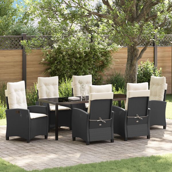 vidaXL Garten Essgruppe mit Kissen 7 pcs Schwarz Poly-Rattan