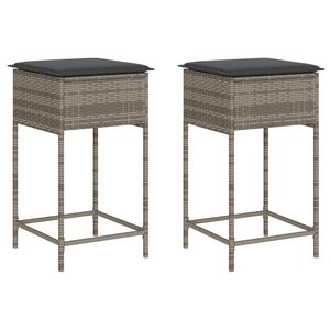 vidaXL Garten-Barhocker mit Kissen 2 Stk. Grau Poly Rattan