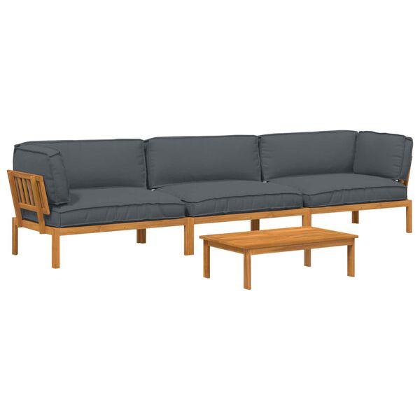 vidaXL Sofa Set mit Kissen Uni 4 pcs Anthrazit Massivholz Akazie