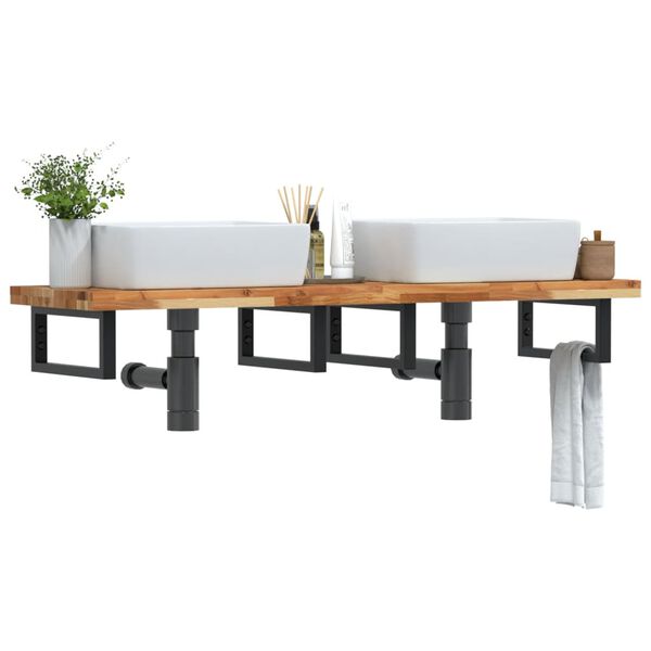 vidaXL Waschbeckenregal Wandmontage Stahl und Akazienholz