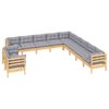 vidaXL 11-tlg. Garten-Lounge-Set mit Grauen Kissen Massivholz Kiefer