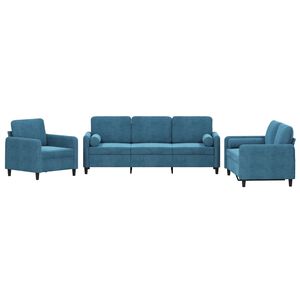 vidaXL 3-tlg. Sofagarnitur mit Kissen Blau Samt
