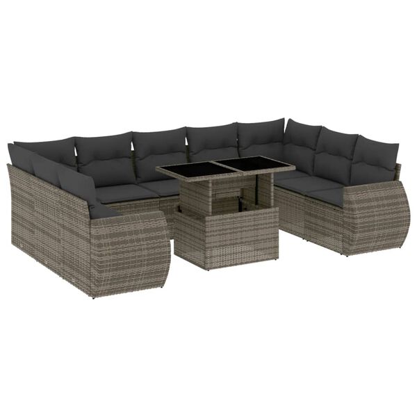 vidaXL 10-tlg. Garten-Sofagarnitur mit Kissen Grau Poly Rattan