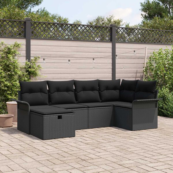 vidaXL Gartensofa-set mit Kissen 6 pcs Schwarz Poly-Rattan