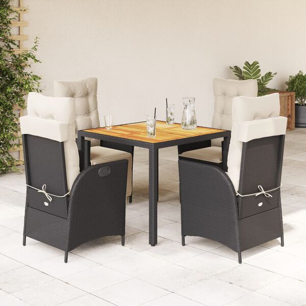 vidaXL 5-tlg. Garten-Essgruppe mit Kissen Schwarz Poly Rattan