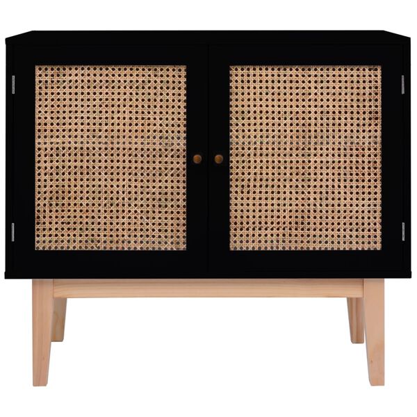 vidaXL Sideboard Schwarz 88,5x40x80 cm MDF und Rattan