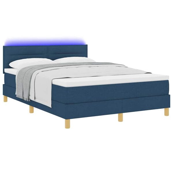 vidaXL LED Boxspringbett mit Matratze mit LED Blau 140 x 190 cm Stoff
