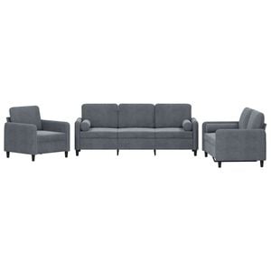 vidaXL 3-tlg. Sofagarnitur mit Kissen Dunkelgrau Samt