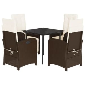 vidaXL 5-tlg. Garten-Essgruppe mit Kissen Braun Poly Rattan
