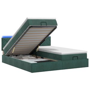 vidaXL Ottoman-Bett mit Matratze und LED Dunkelgr&uuml;n 160 x 200 cm Samt