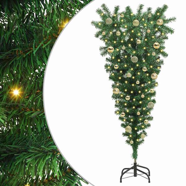 vidaXL Umgedrehter Kunst Weihnachtsbaum mit Kugelset Gr&uuml;n 150 cm PVC