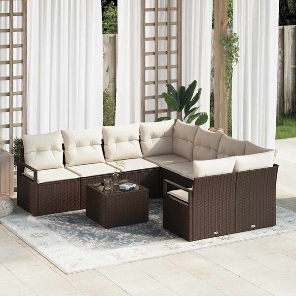 vidaXL Sofa Set mit Kissen 9 pcs Braun und Creme Poly-Rattan