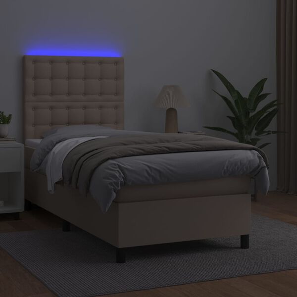 vidaXL Boxspringbett mit Matratze & LED Cappuccino-Braun 100x200cm