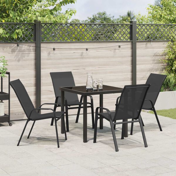 vidaXL Garten Essgruppe 5 pcs Schwarz Pulverbeschichteter Stahl