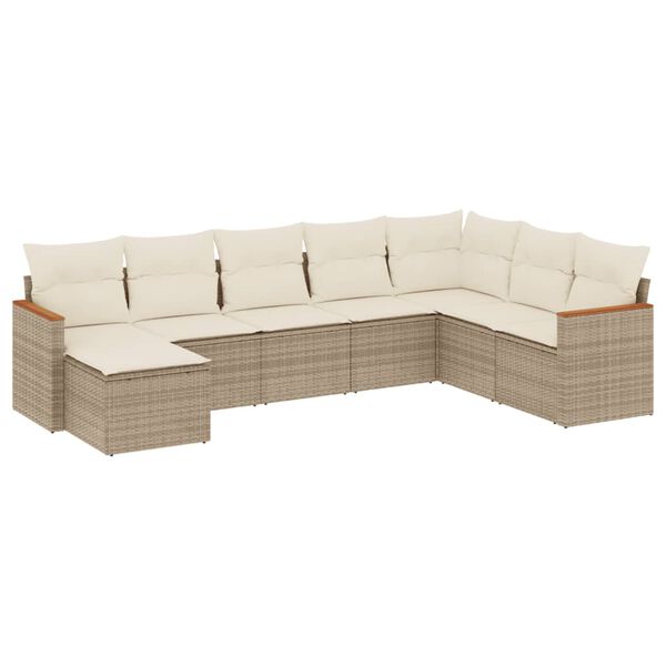 vidaXL 8-tlg. Garten-Sofagarnitur mit Kissen Beige Poly Rattan