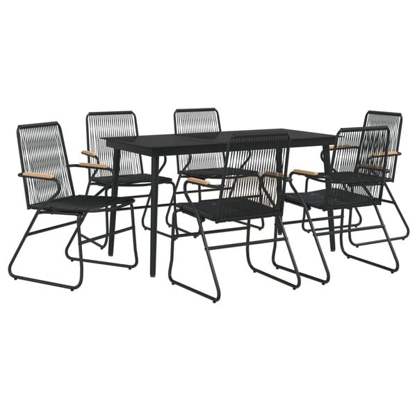 vidaXL 7-tlg. Garten-Essgruppe Schwarz PVC-Rattan