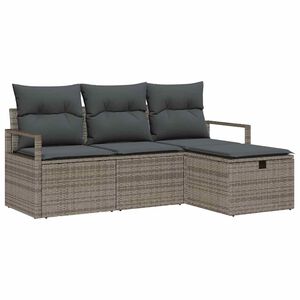 vidaXL Sofa Set mit Kissen mit Speicher 4 pcs Grau Poly-Rattan