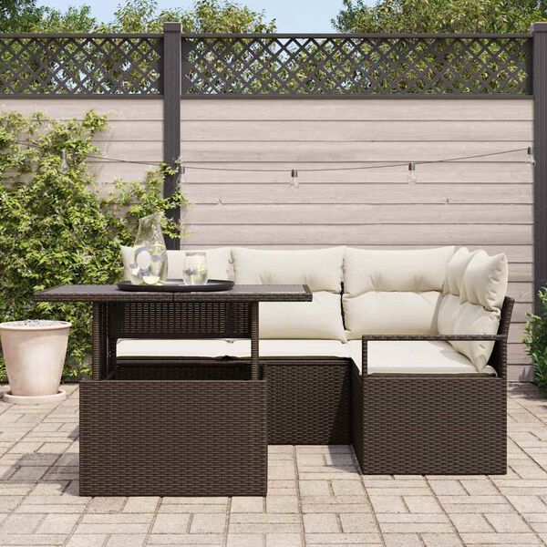 vidaXL Gartensofa-set mit Kissen mit Speicher 5 pcs Braun Poly Rattan